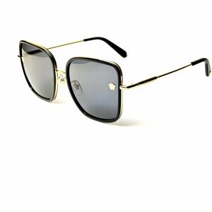 Versace Mod 2247D 1438/87 Black and Gold Square Sunglasses Authentic